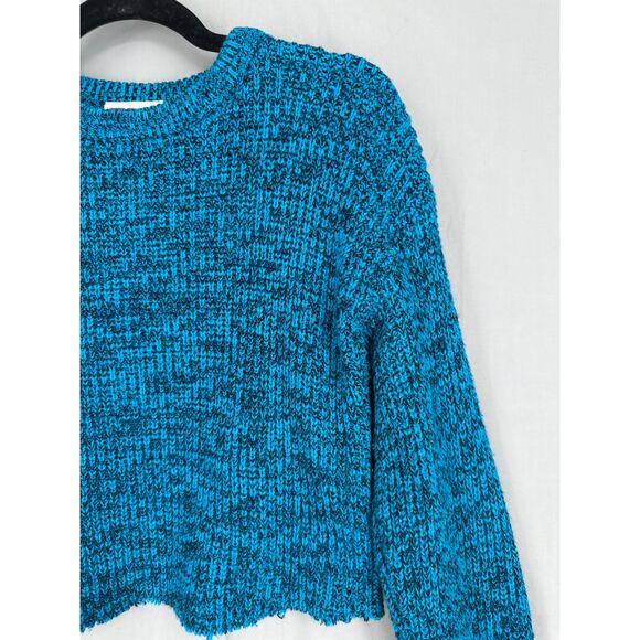90s Vintage Sweater Womens Small Turquoise Blue Cropped Crew Neck Pullover - Picture 4 of 6